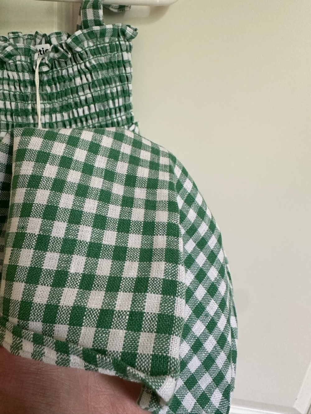 Reformation Green and White Gingham Smocked Sundress - Picture 2 of 12